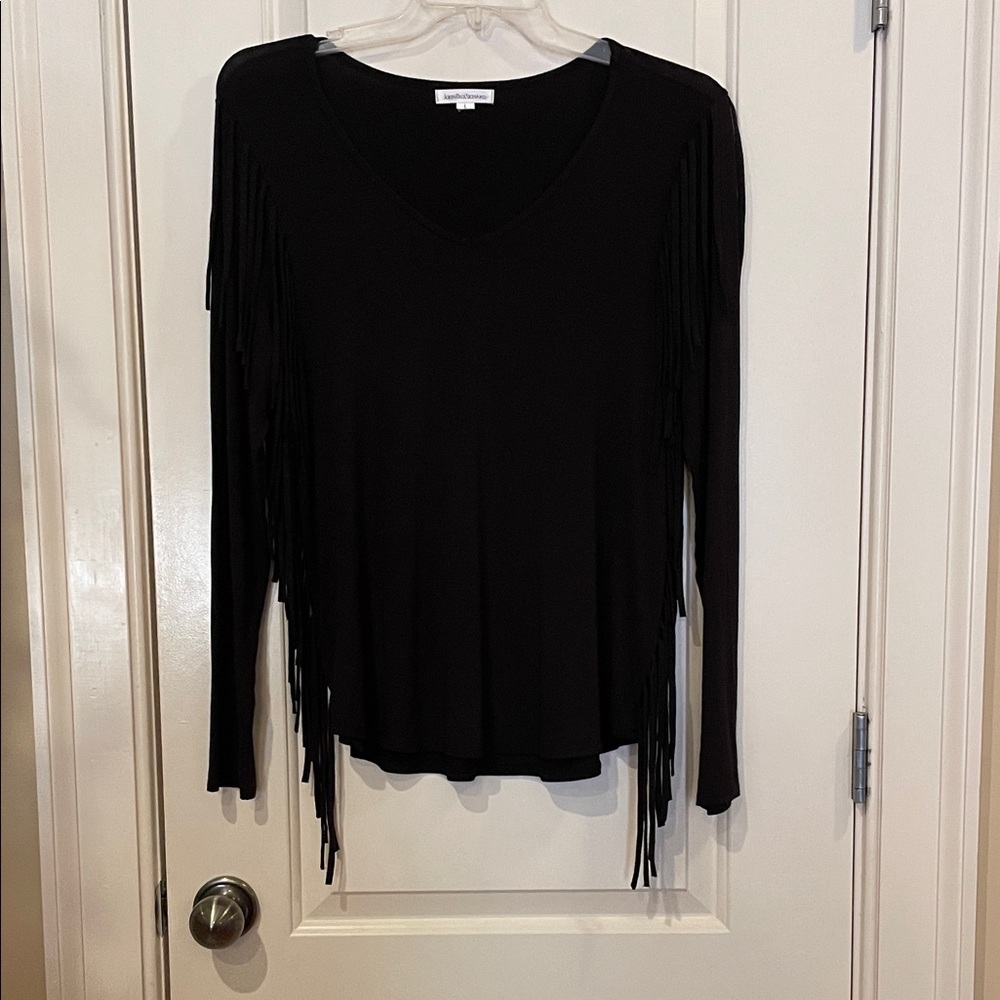 JohnPaulRichard Black Fringe Long Sleeve Top